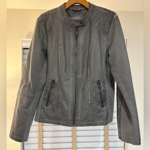 Sebby Collection Gray Faux Leather Moto Zip Jacket Sz L